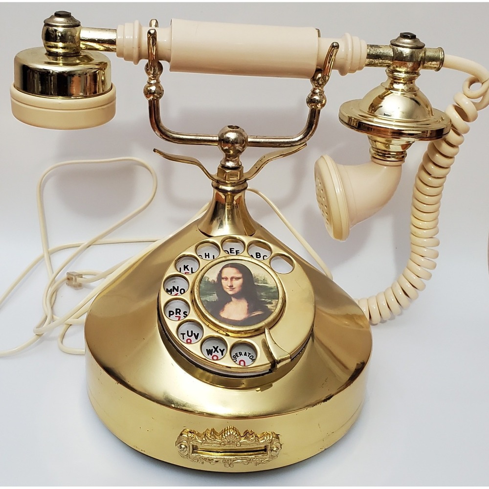 Vintage Mona Lisa French Style Rotary Phone Gold Tone Hollywood Regency MCM